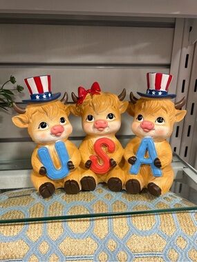 Patriotic USA Trio Highland Cow Figurines - Red, White & Blue